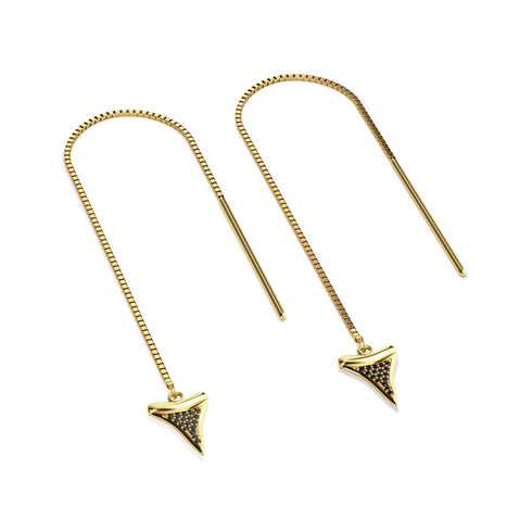 Boucles d'oreilles à enfiler avec chaîne à dents de requin par Lauren Howe | Or Vermeil .925 | Cristal noir
